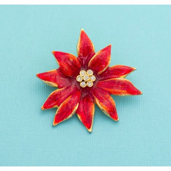 Vintage Christmas Flower Brooch by AS, E25 - Picture 1 of 2